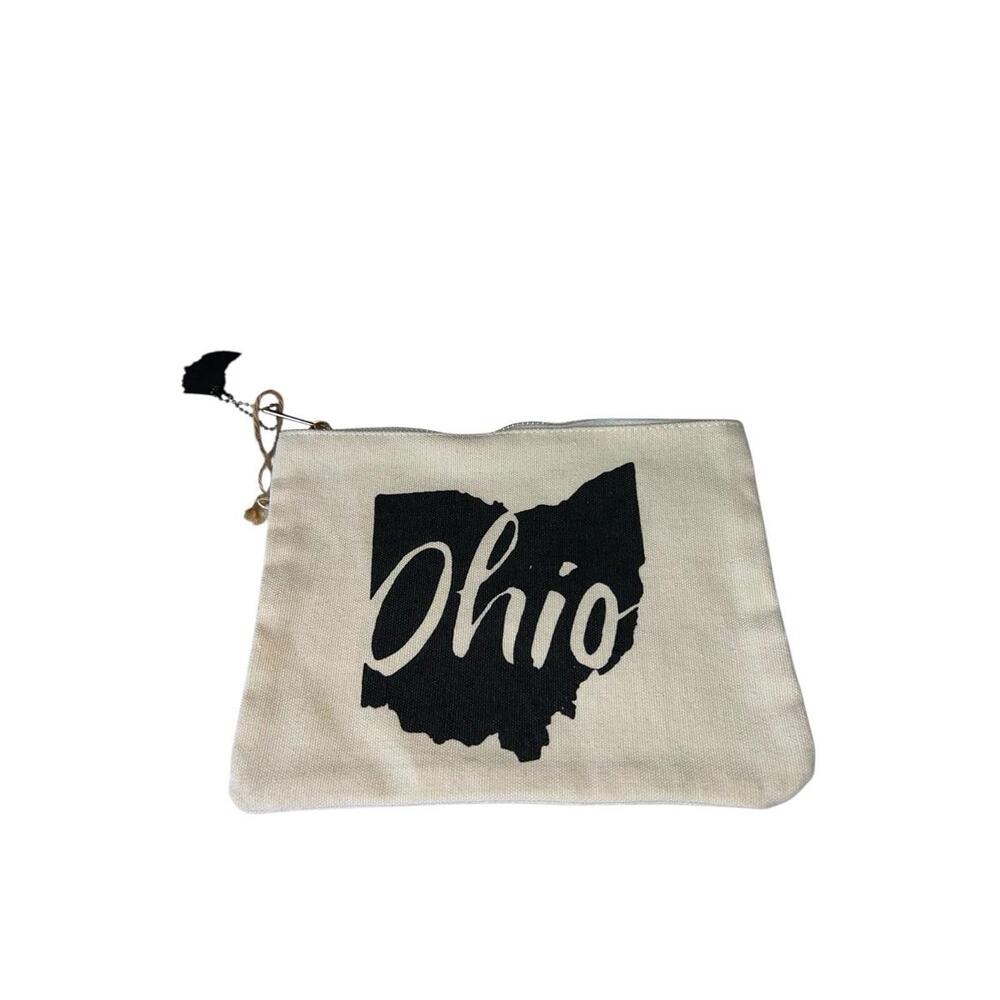 Ohio Themed Cream Canvas Accessory Bag with Zipper Top